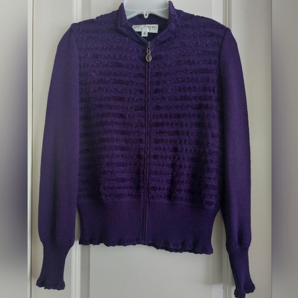 St John Purple Zip-Up Cardigan Sweater